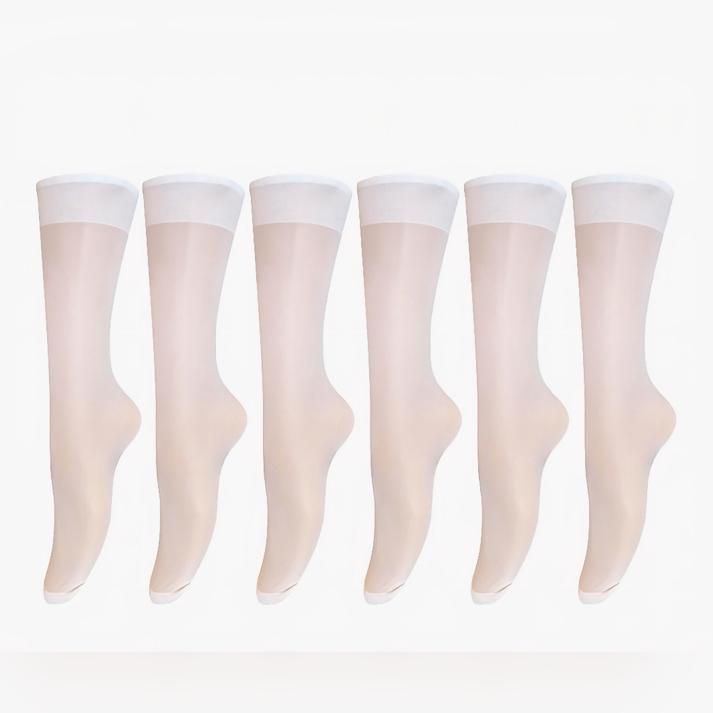 Women's Sheer Nylon Knee High Stockings Trouser Socks with Reinforced Toe 6 Pair